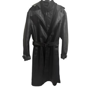 Men’s Black Faux Leather Trench Coat with Belt